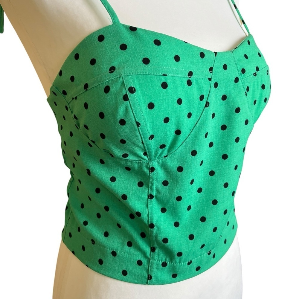 Gianni Bini NWT Junior’s XL Green Crop Cami Top Black Polka Dot Summer Retro